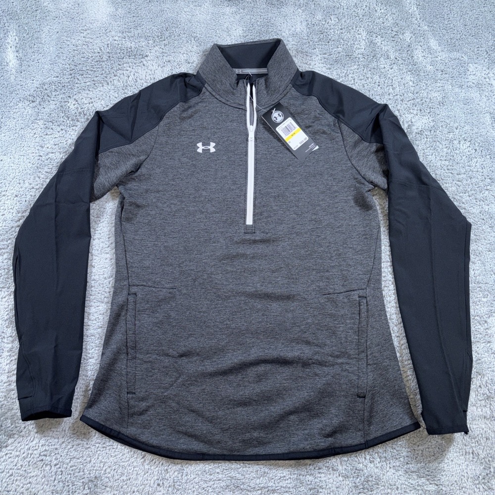 NWT Under Armour Women's ColdGear Color blocked Half-Zip Training Top Grey Med